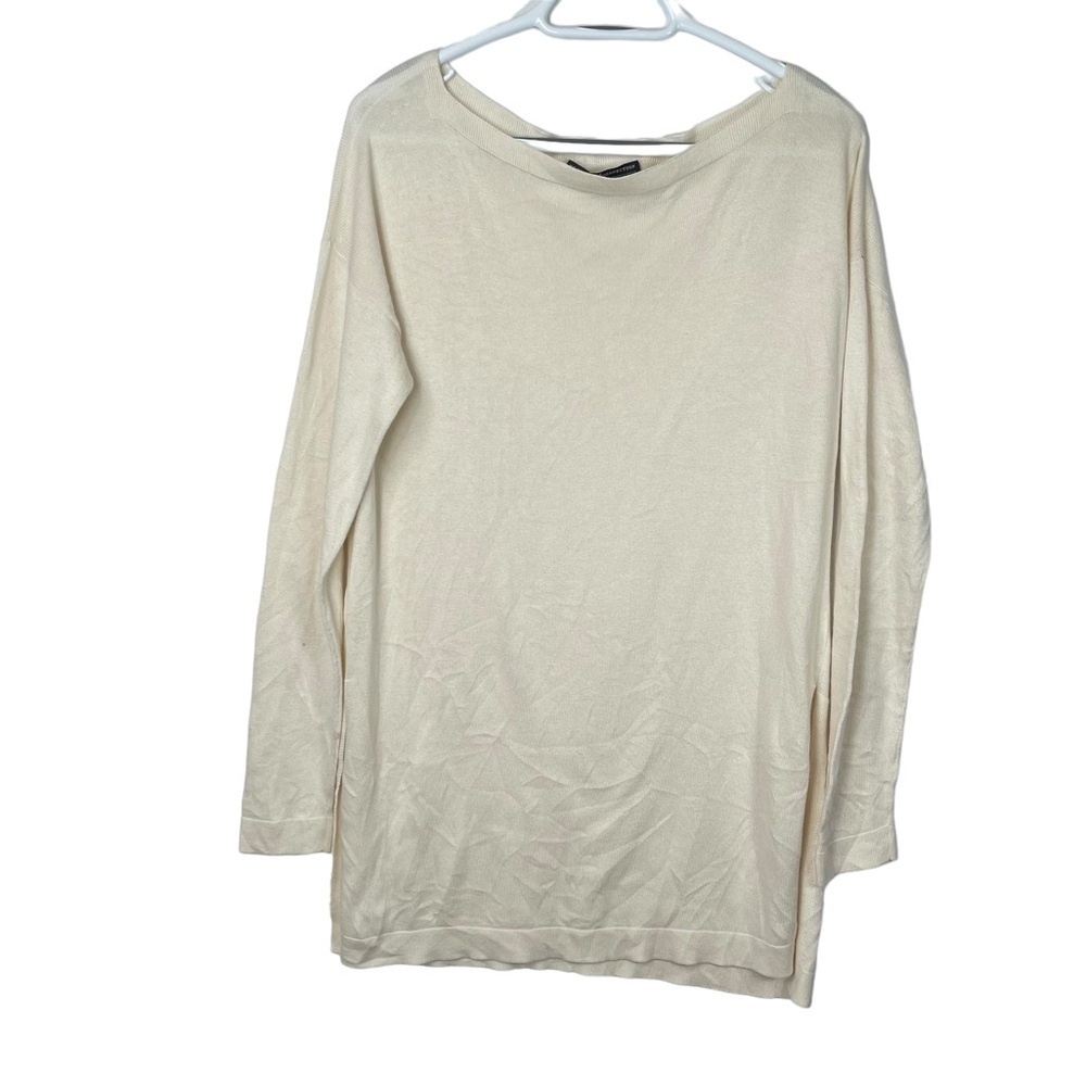 Peruvian Connection Cream Sweater Size Medium Boat Scoop Neck Long Sleeve Knit